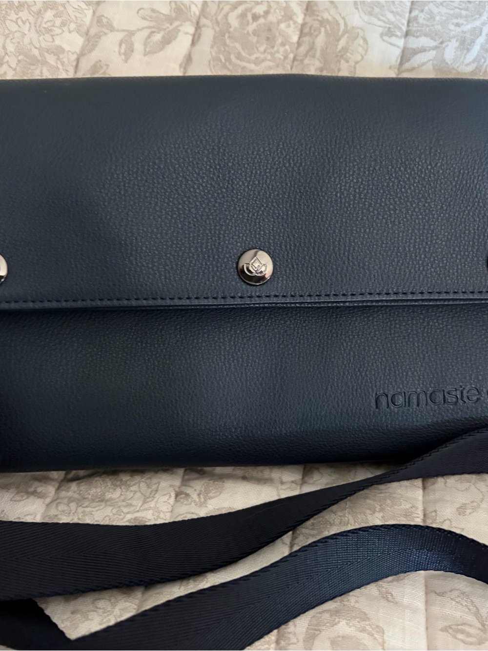Namaste Black Pebbled Leather Crossbody Clutch